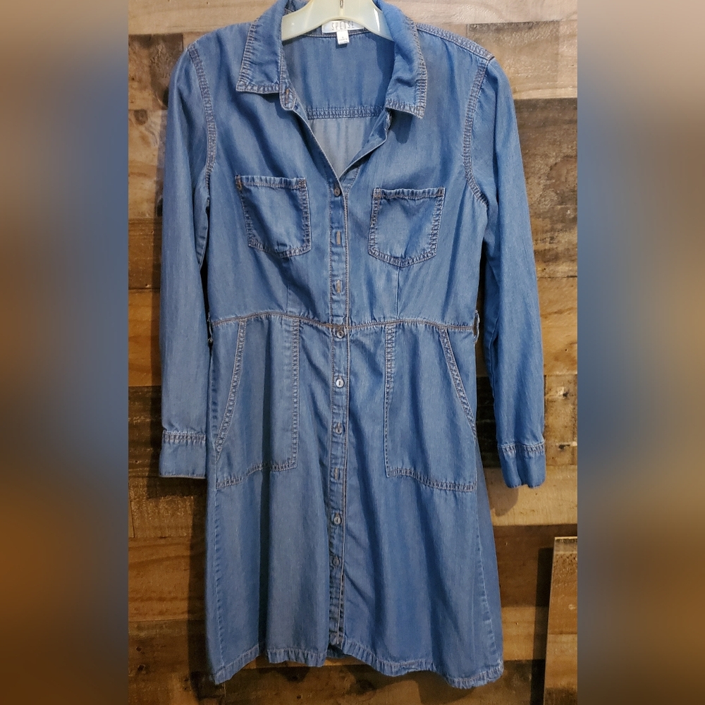 Spense Chambray Denim Button Front Long Sleeve Dress Country Cowgirl  Size 10